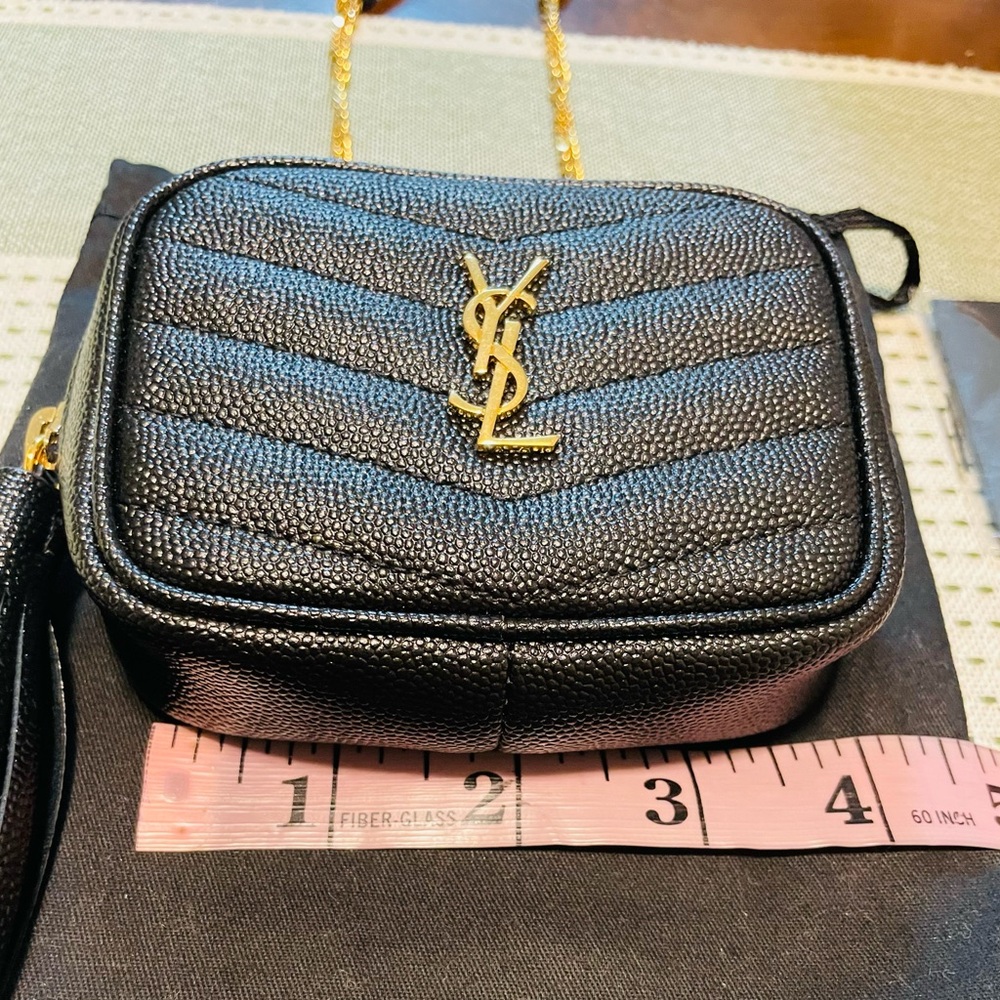 Saint Laurent Black Quilted Mini Camera Bag with Gold YSL Hardware